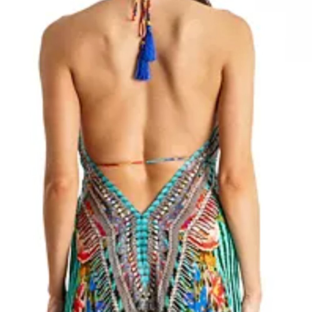 True Colours: Beaded, colorful, handcrafted, halter neck dress, S/M.